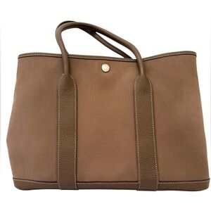 Hermes Garden Party 36 PM Toile Etoupe Leather Palladium Tote Bag